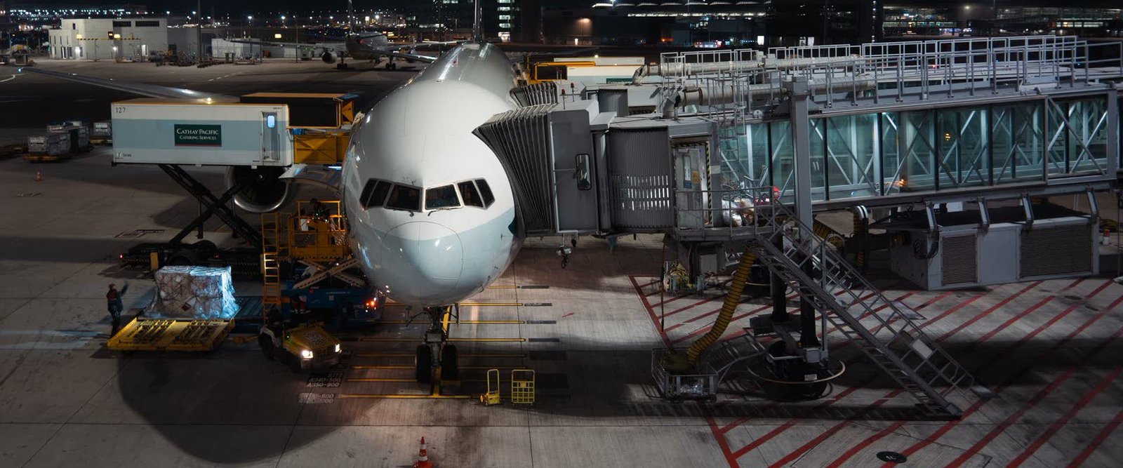 Aircraft on the cargo apron at night on the India to Australia route